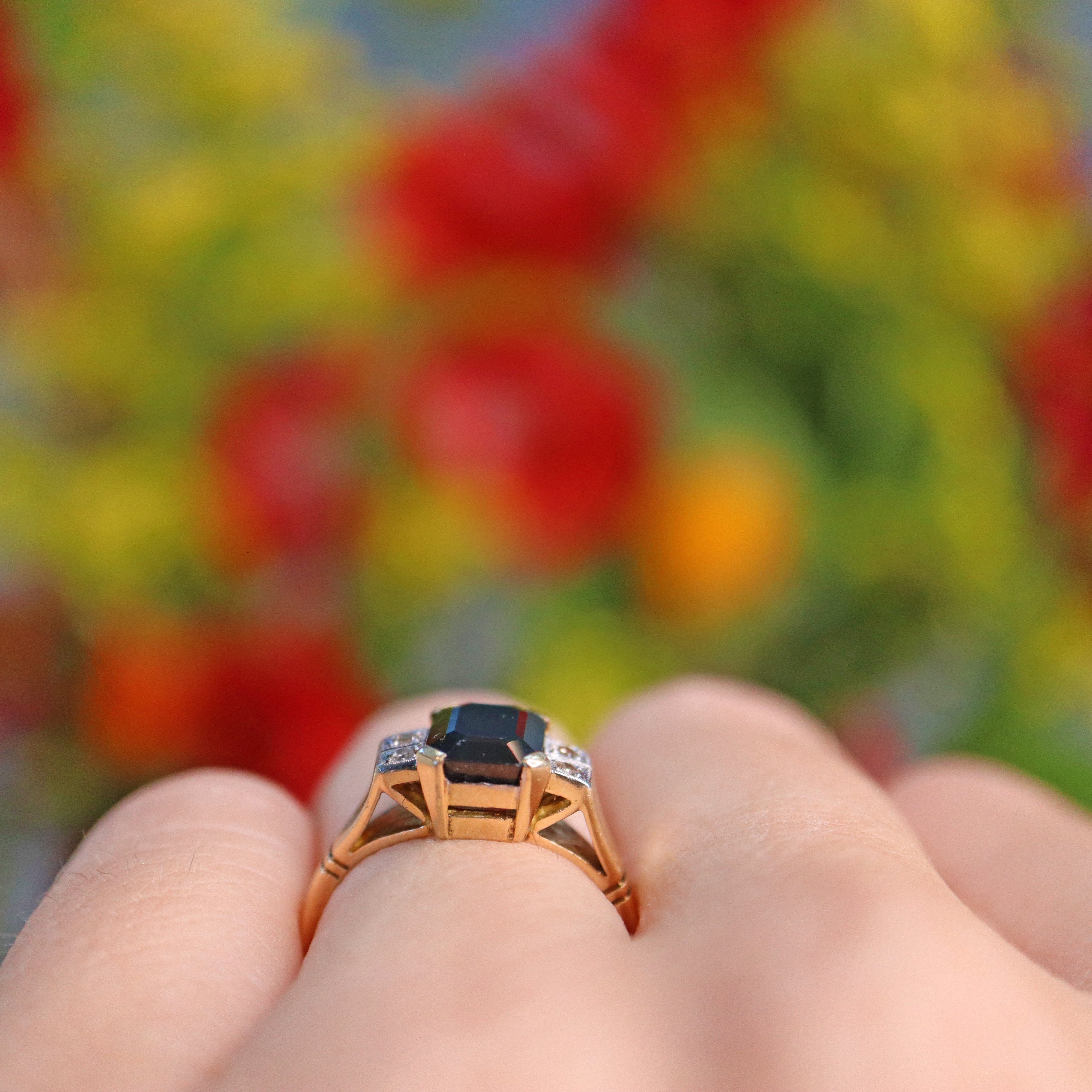 Ellibelle Jewellery Vintage 1965 Dark Sapphire & Diamond Gold Ring