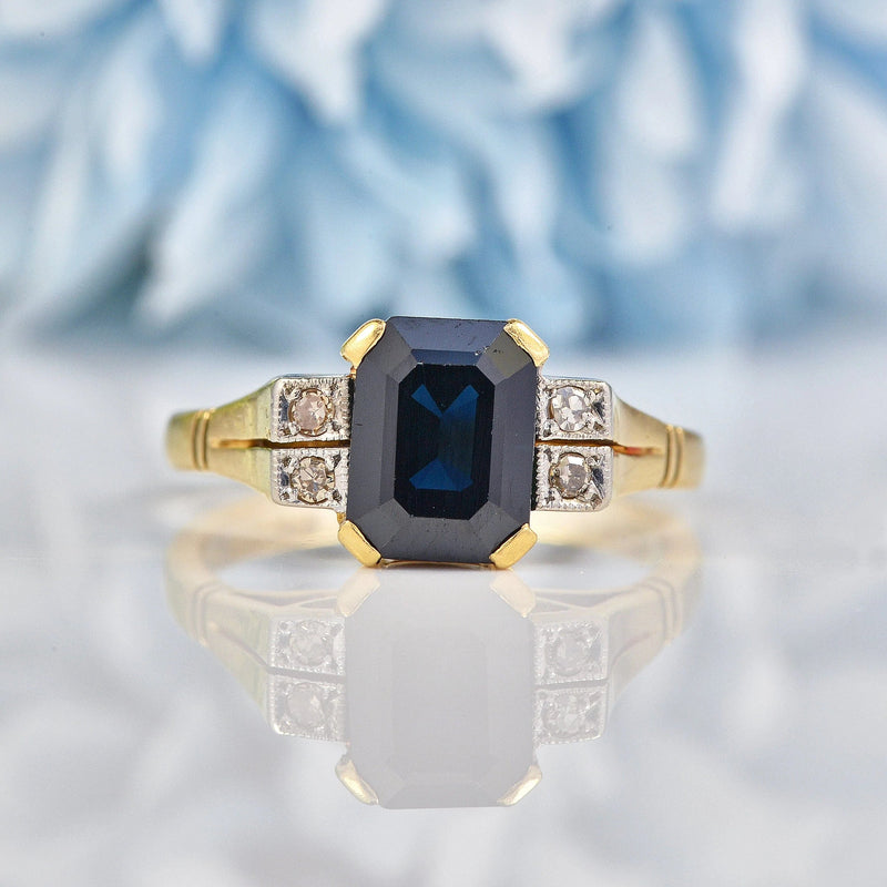 Ellibelle Jewellery Vintage 1965 Dark Sapphire & Diamond Gold Ring