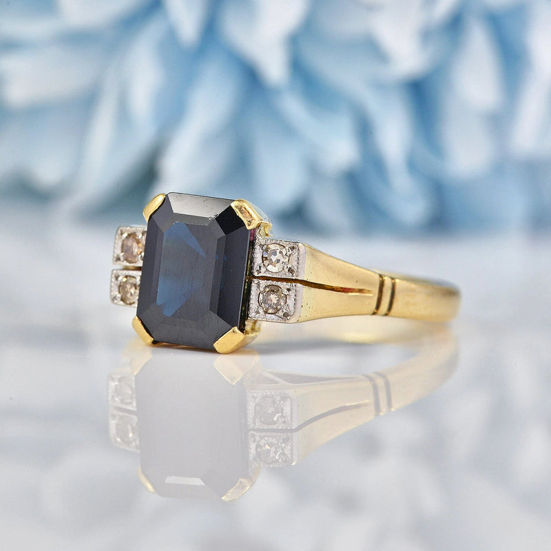 Ellibelle Jewellery Vintage 1965 Dark Sapphire & Diamond Gold Ring