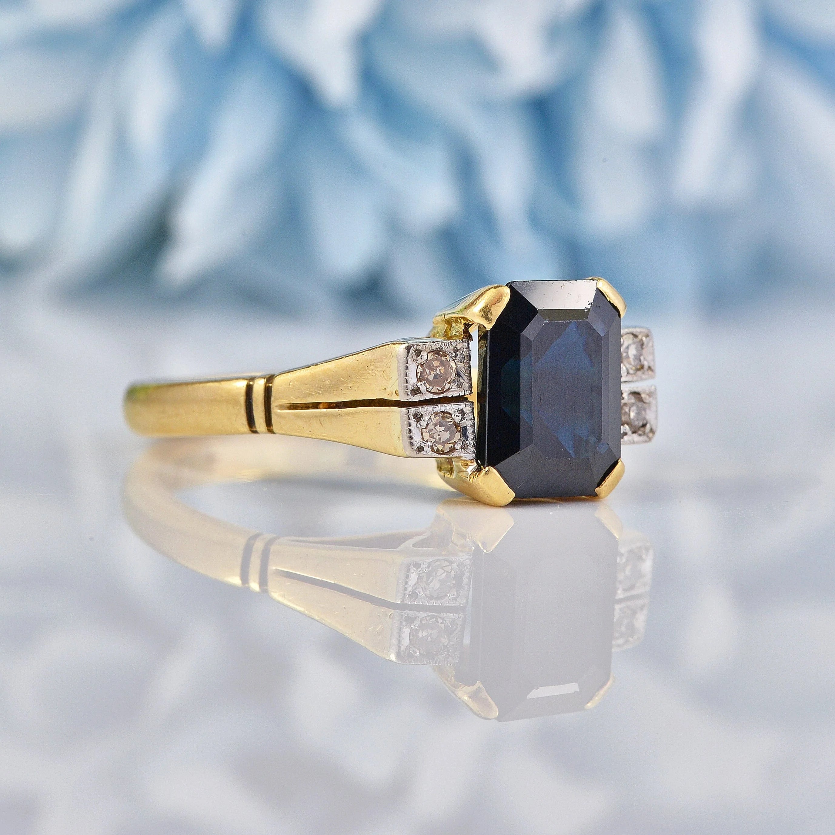 Ellibelle Jewellery Vintage 1965 Dark Sapphire & Diamond Gold Ring