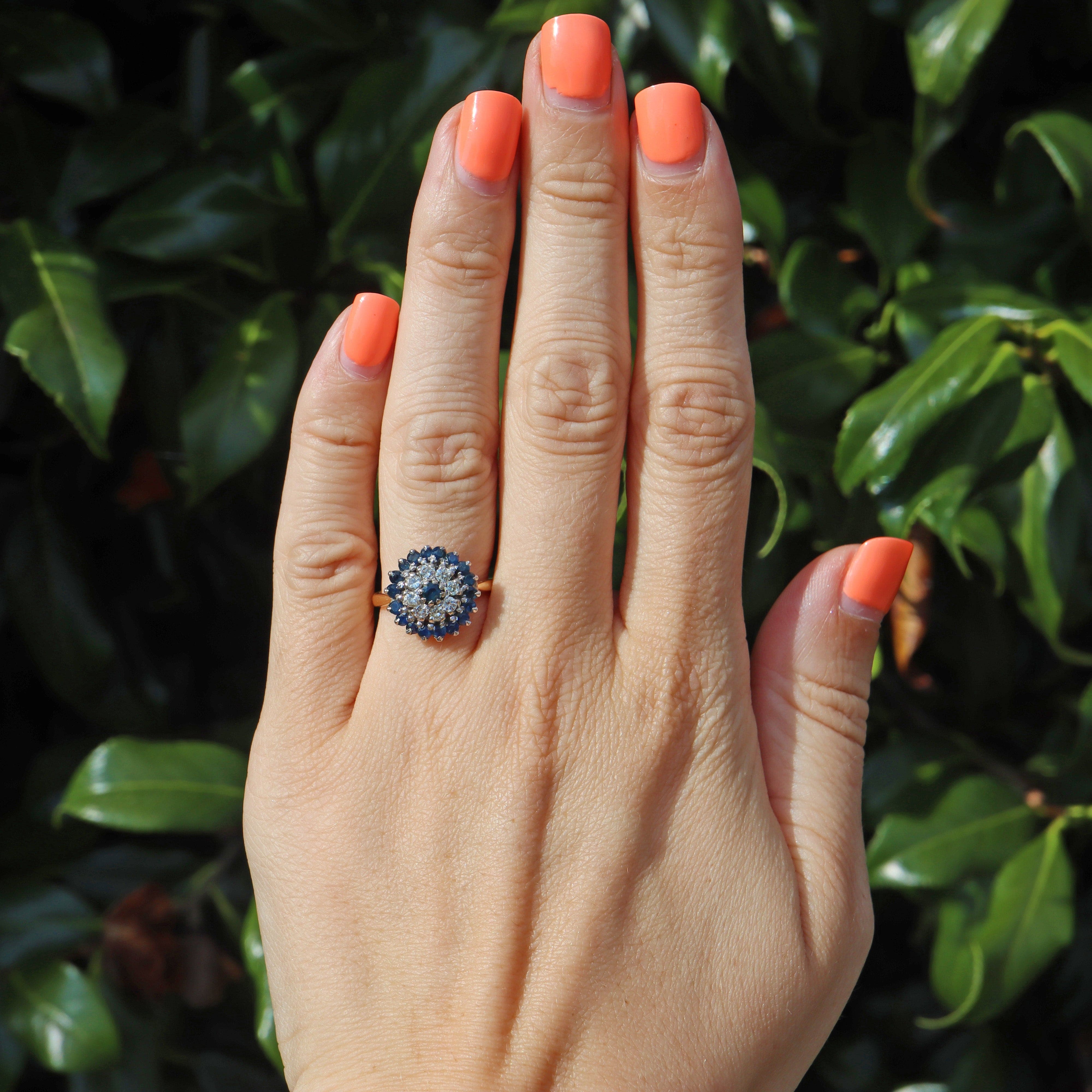 Ellibelle Jewellery Vintage 1966 Sapphire & Diamond Cluster Dress Ring