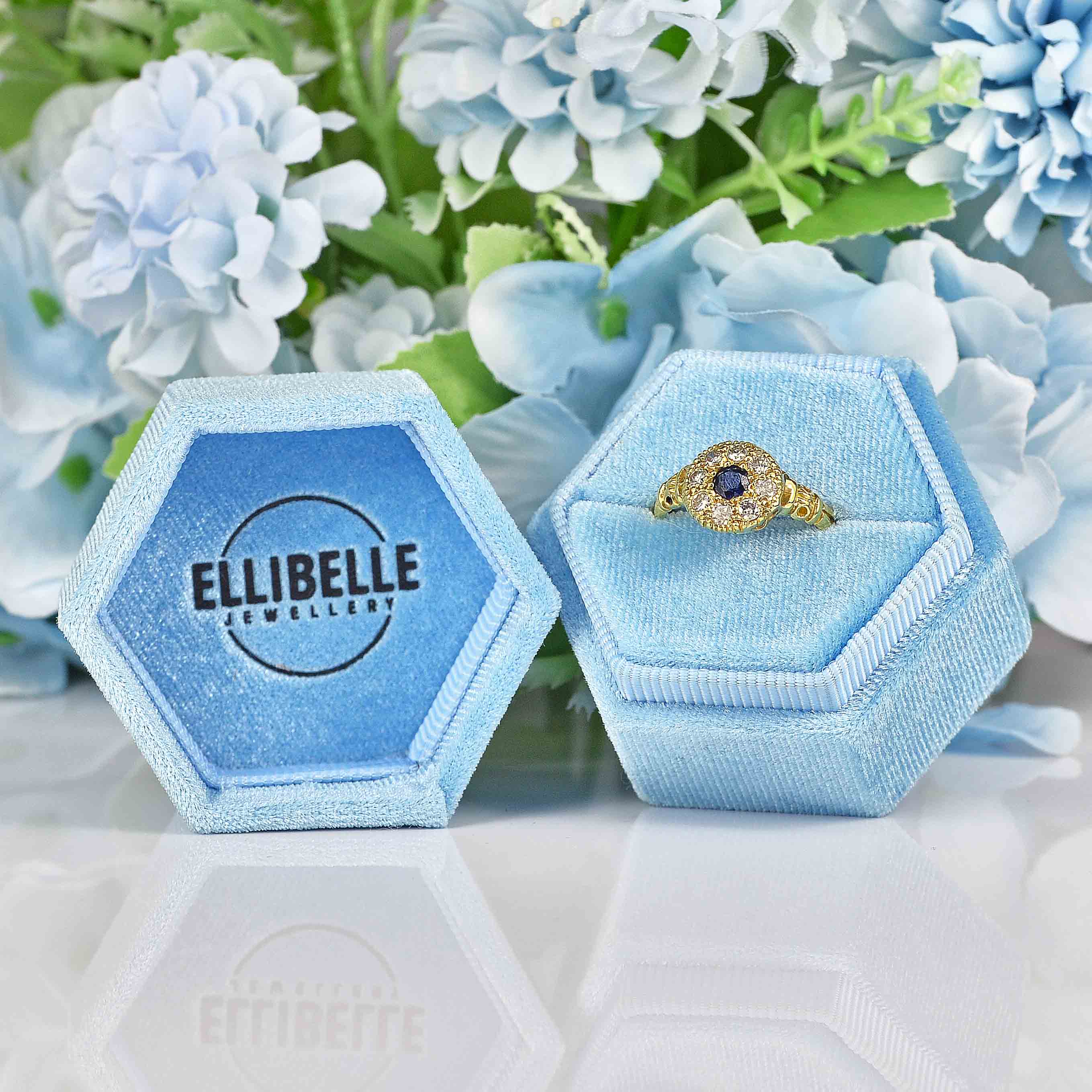 Ellibelle Jewellery Vintage 1968 Sapphire & Diamond 18ct Gold Ring