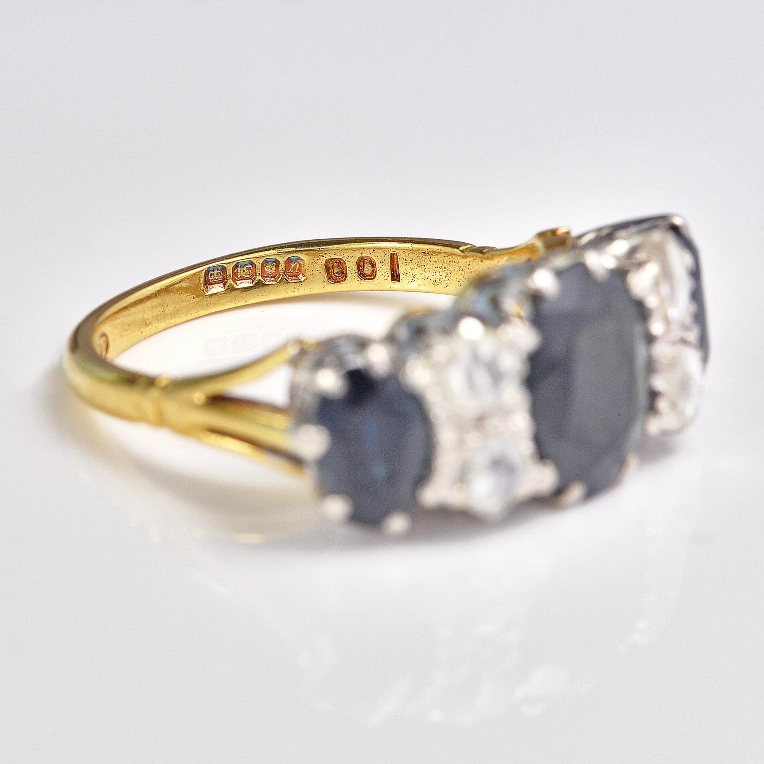 Ellibelle Jewellery Vintage 1968 Sapphire & Rose Cut Diamond 18ct Gold Ring