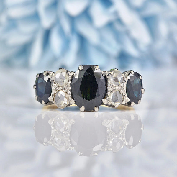 Ellibelle Jewellery Vintage 1968 Sapphire & Rose Cut Diamond 18ct Gold Ring