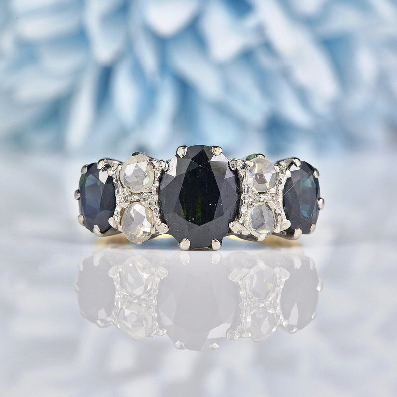Ellibelle Jewellery Vintage 1968 Sapphire & Rose Cut Diamond 18ct Gold Ring