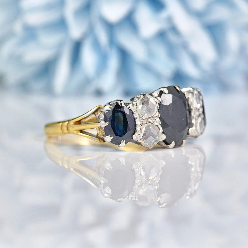 Ellibelle Jewellery Vintage 1968 Sapphire & Rose Cut Diamond 18ct Gold Ring