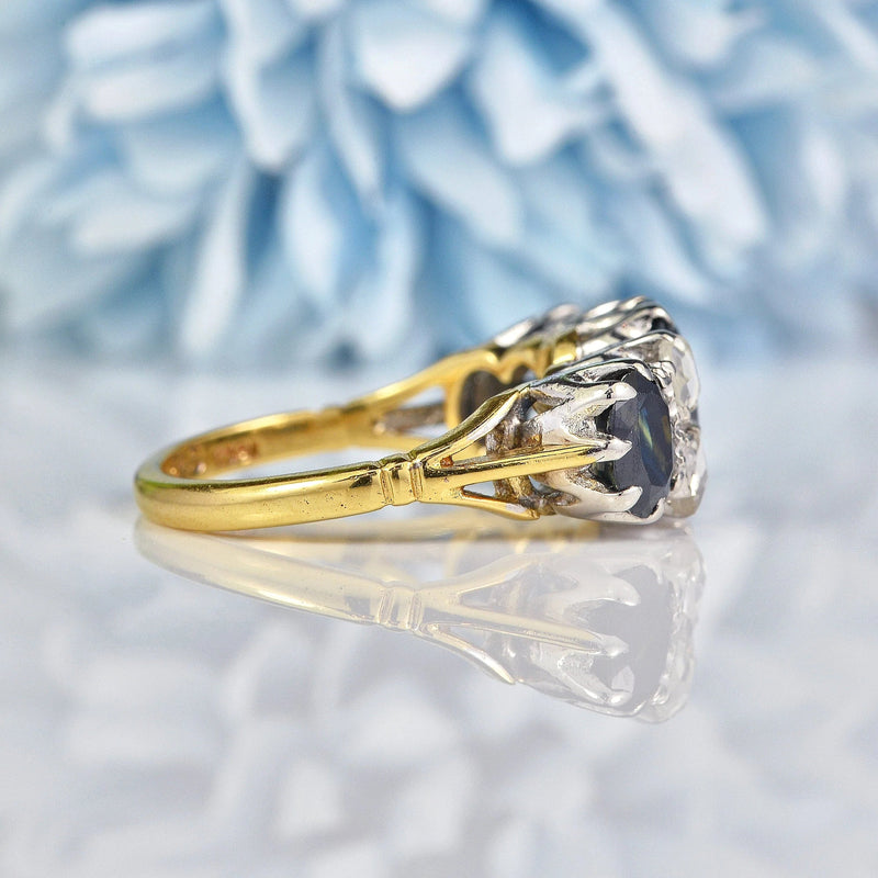 Ellibelle Jewellery Vintage 1968 Sapphire & Rose Cut Diamond 18ct Gold Ring