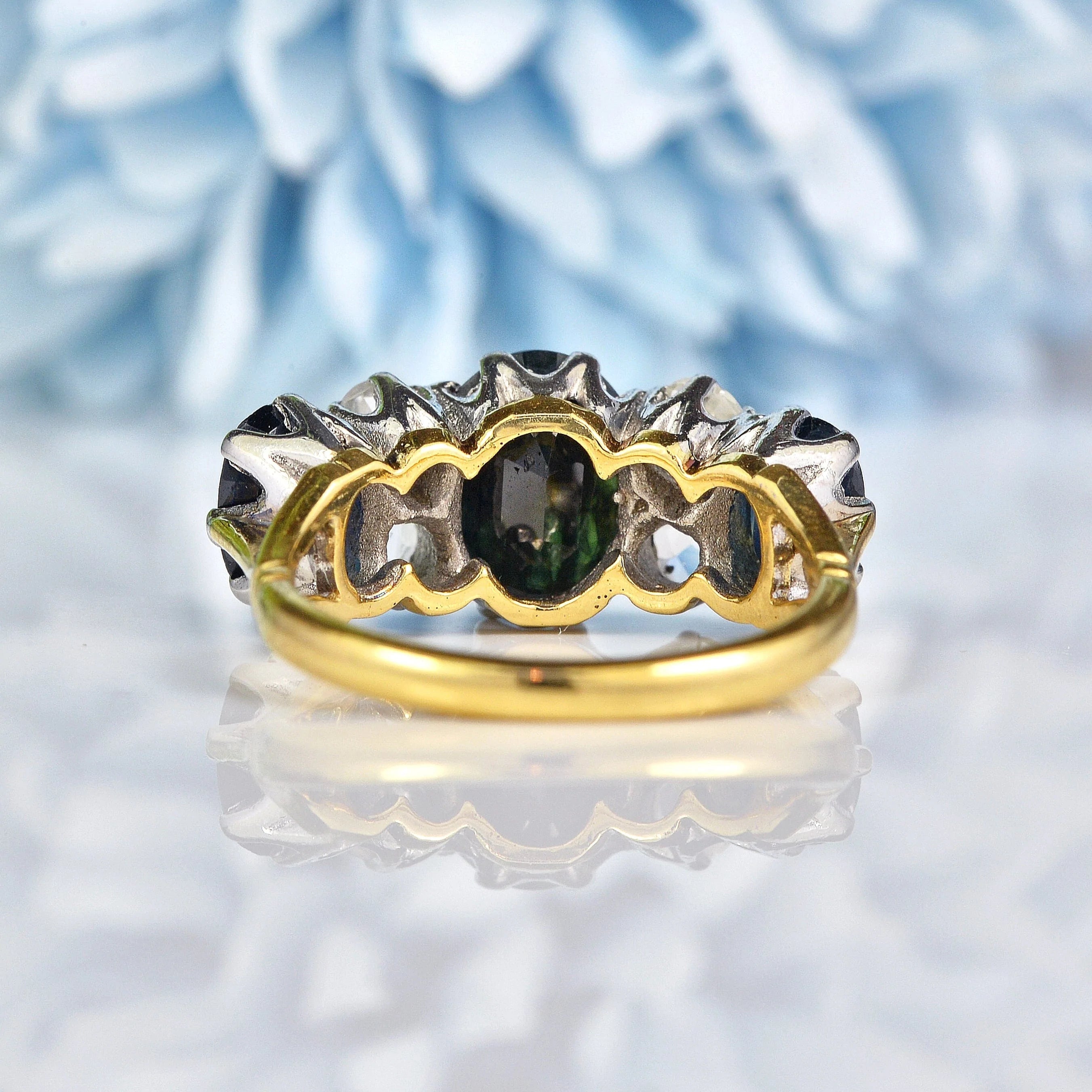Ellibelle Jewellery Vintage 1968 Sapphire & Rose Cut Diamond 18ct Gold Ring