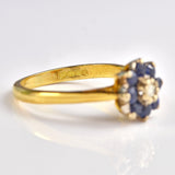 Ellibelle Jewellery Vintage 1969 Sapphire & Diamond 18ct Gold Daisy Cluster Ring