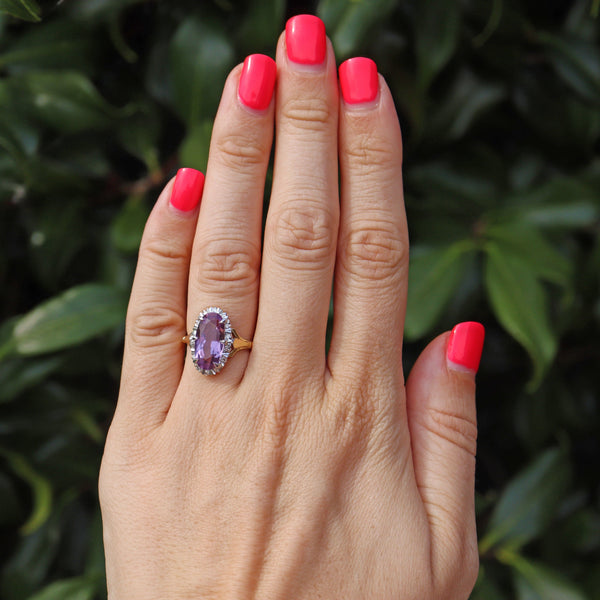 Ellibelle Jewellery Vintage 1970 Amethyst & Diamond 18ct Gold Ring