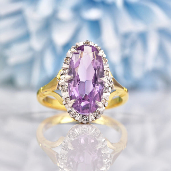 Ellibelle Jewellery Vintage 1970 Amethyst & Diamond 18ct Gold Ring