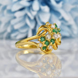 Ellibelle Jewellery Vintage 1970 Emerald & Diamond 18ct Gold Knot Ring