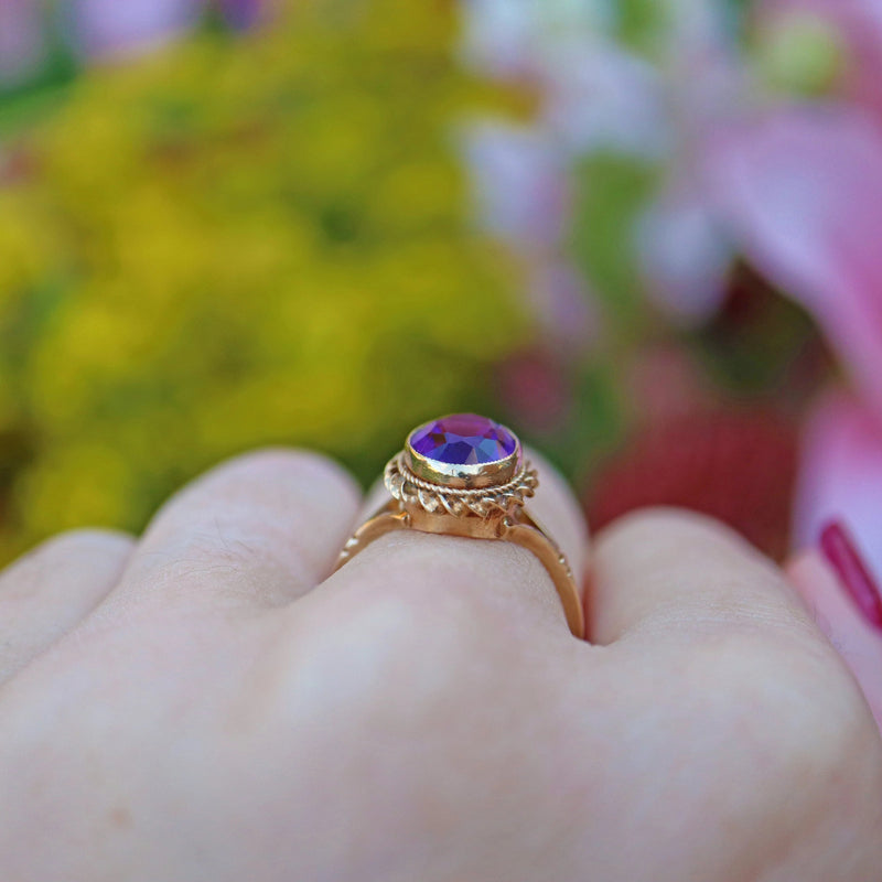 Ellibelle Jewellery Vintage 1970s Amethyst 9ct Gold Solitaire Ring