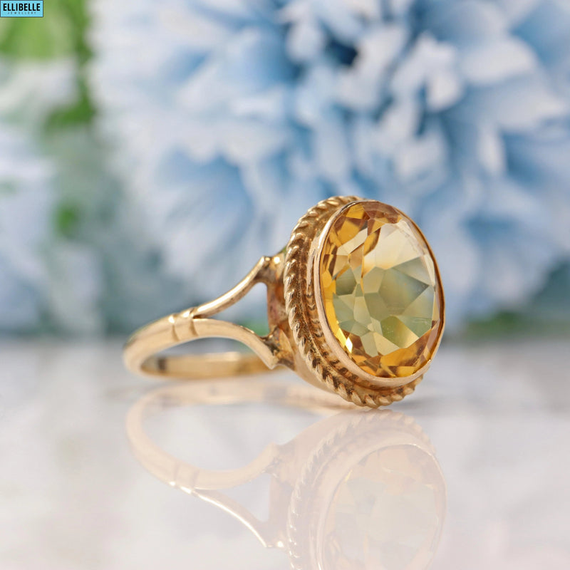 VINTAGE 1970S CITRINE 9CT GOLD SOLITAIRE RING