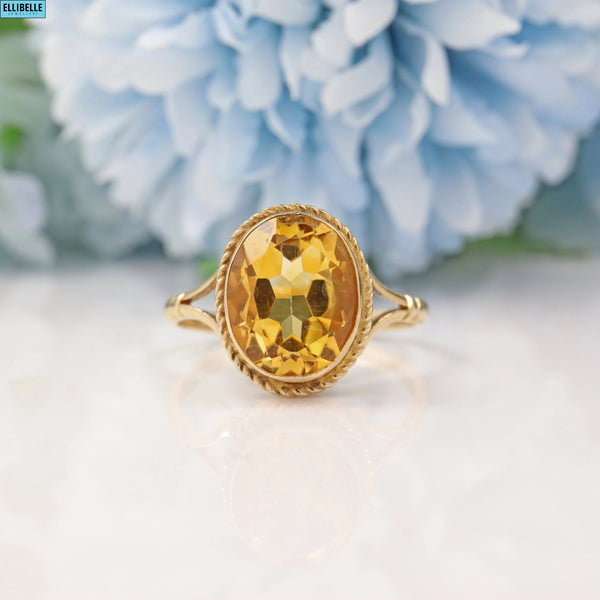 VINTAGE 1970S CITRINE 9CT GOLD SOLITAIRE RING