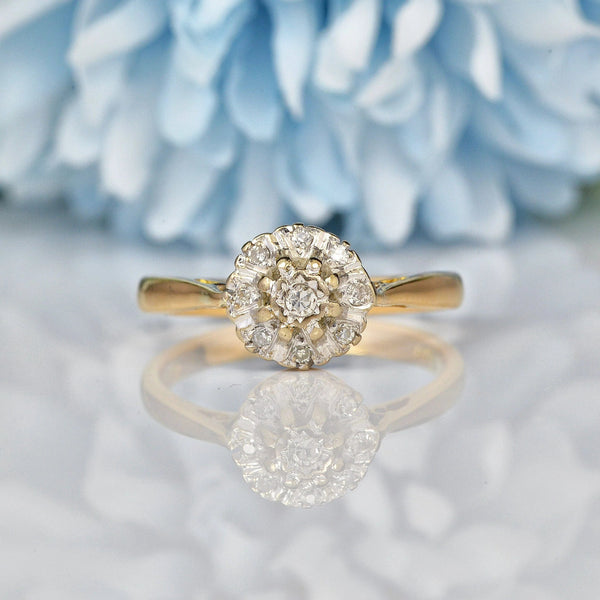 Ellibelle Jewellery Vintage 1970s Diamond 18ct Gold Cluster Ring