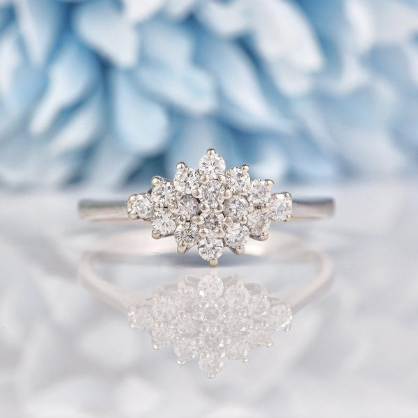 Ellibelle Jewellery Vintage 1970s Diamond 18ct White Gold Cluster Ring