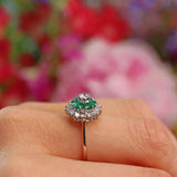 Ellibelle Jewellery Vintage 1970s Emerald & Diamond White Gold Cocktail Ring