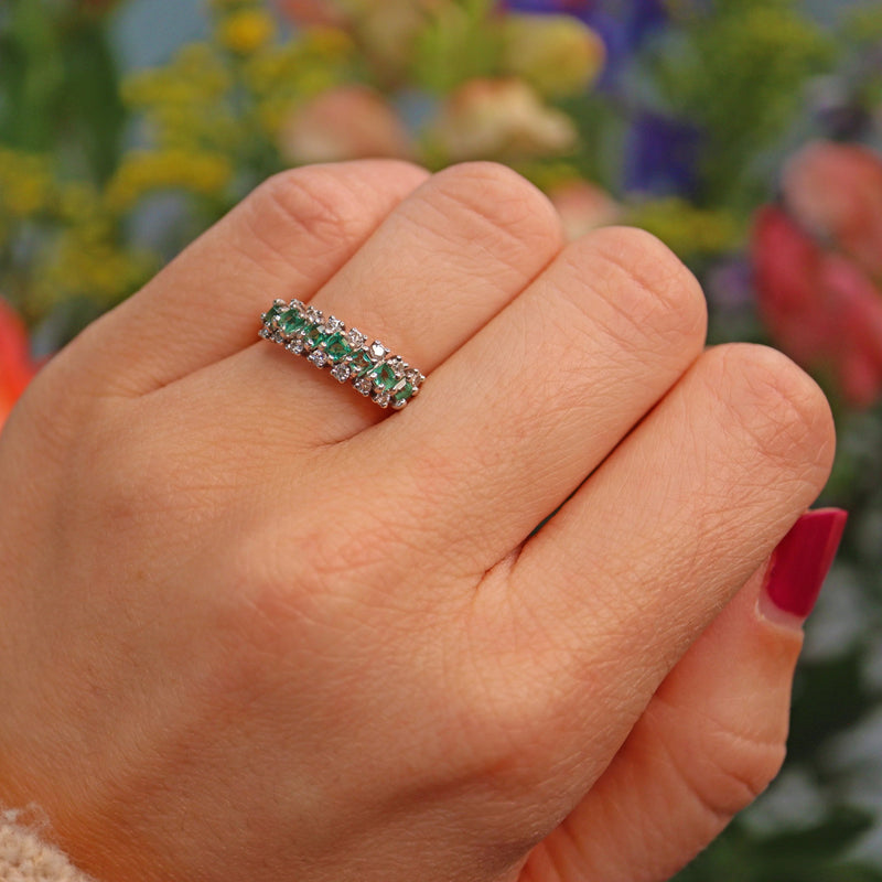 Ellibelle Jewellery Vintage 1970s Emerald & Diamond White Gold Ring