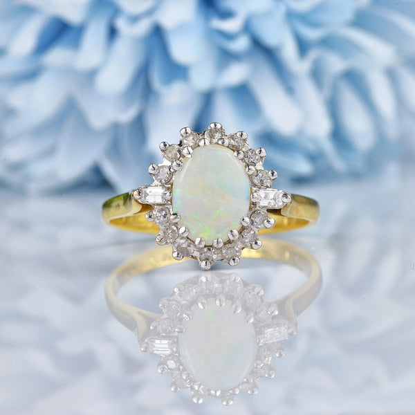 Ellibelle Jewellery Vintage 1970s Opal & Diamond 18ct Gold Cluster Ring