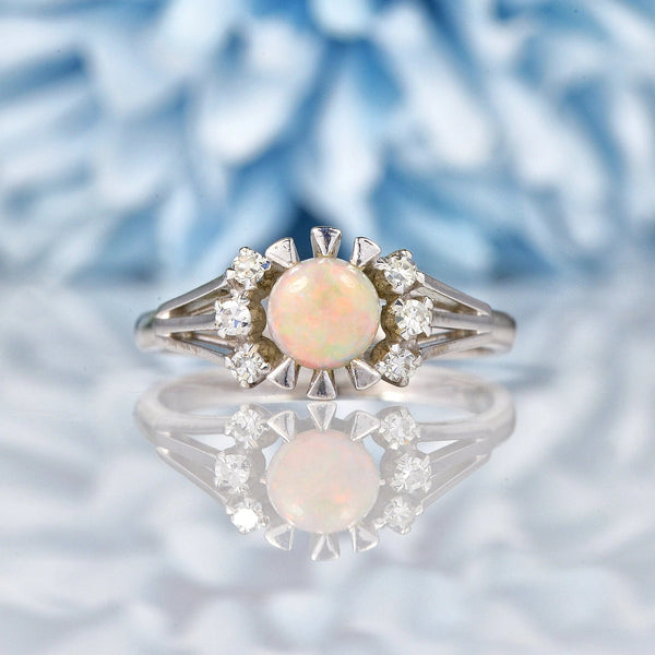 Ellibelle Jewellery Vintage 1970s Opal & Diamond 18ct White Gold Ring