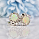 Ellibelle Jewellery Vintage 1970s Opal & Diamond 18ct White Gold Ring