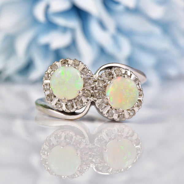 Ellibelle Jewellery Vintage 1970s Opal & Diamond 18ct White Gold Ring