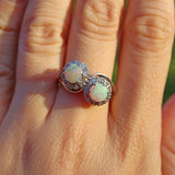 Ellibelle Jewellery Vintage 1970s Opal & Diamond 18ct White Gold Ring