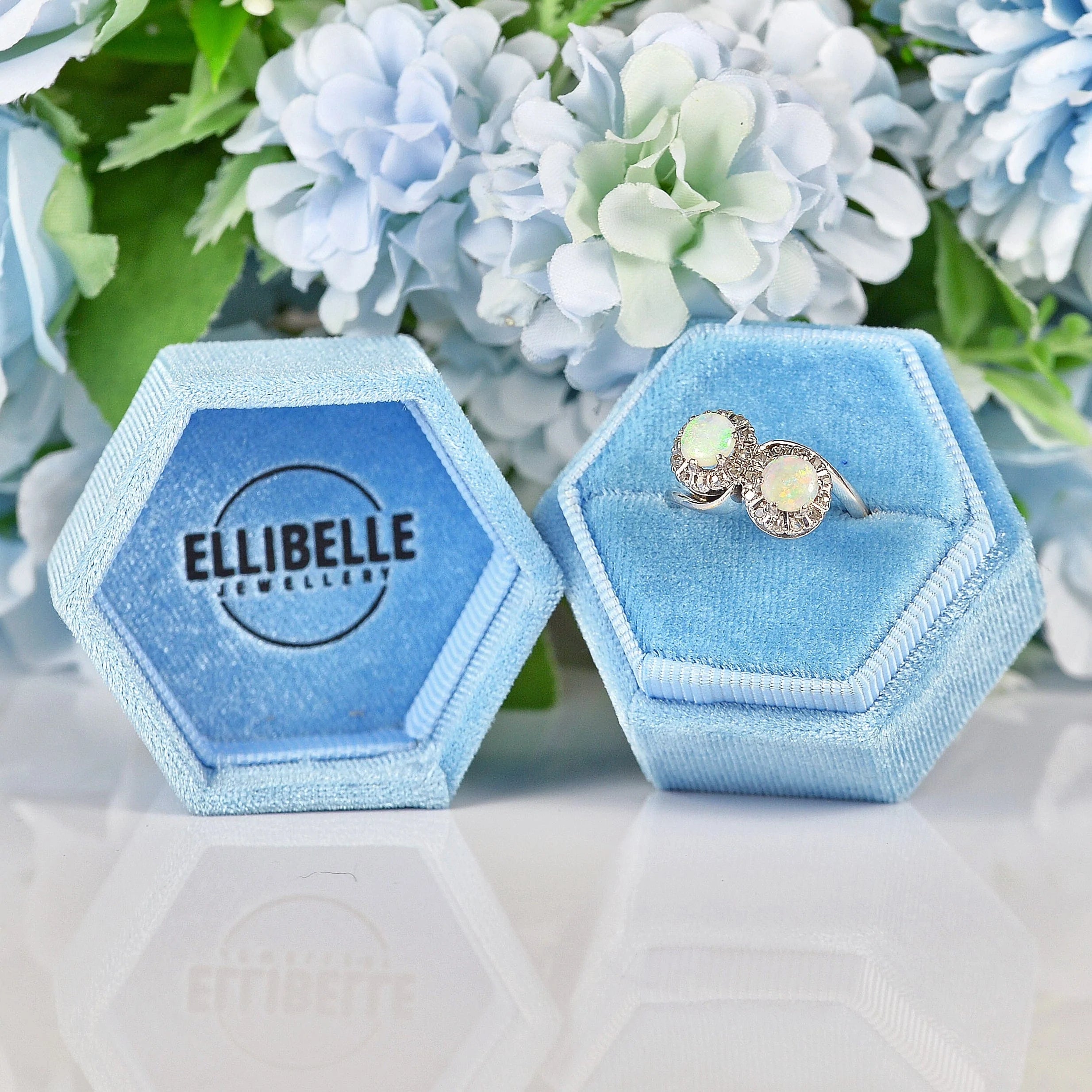 Ellibelle Jewellery Vintage 1970s Opal & Diamond 18ct White Gold Ring