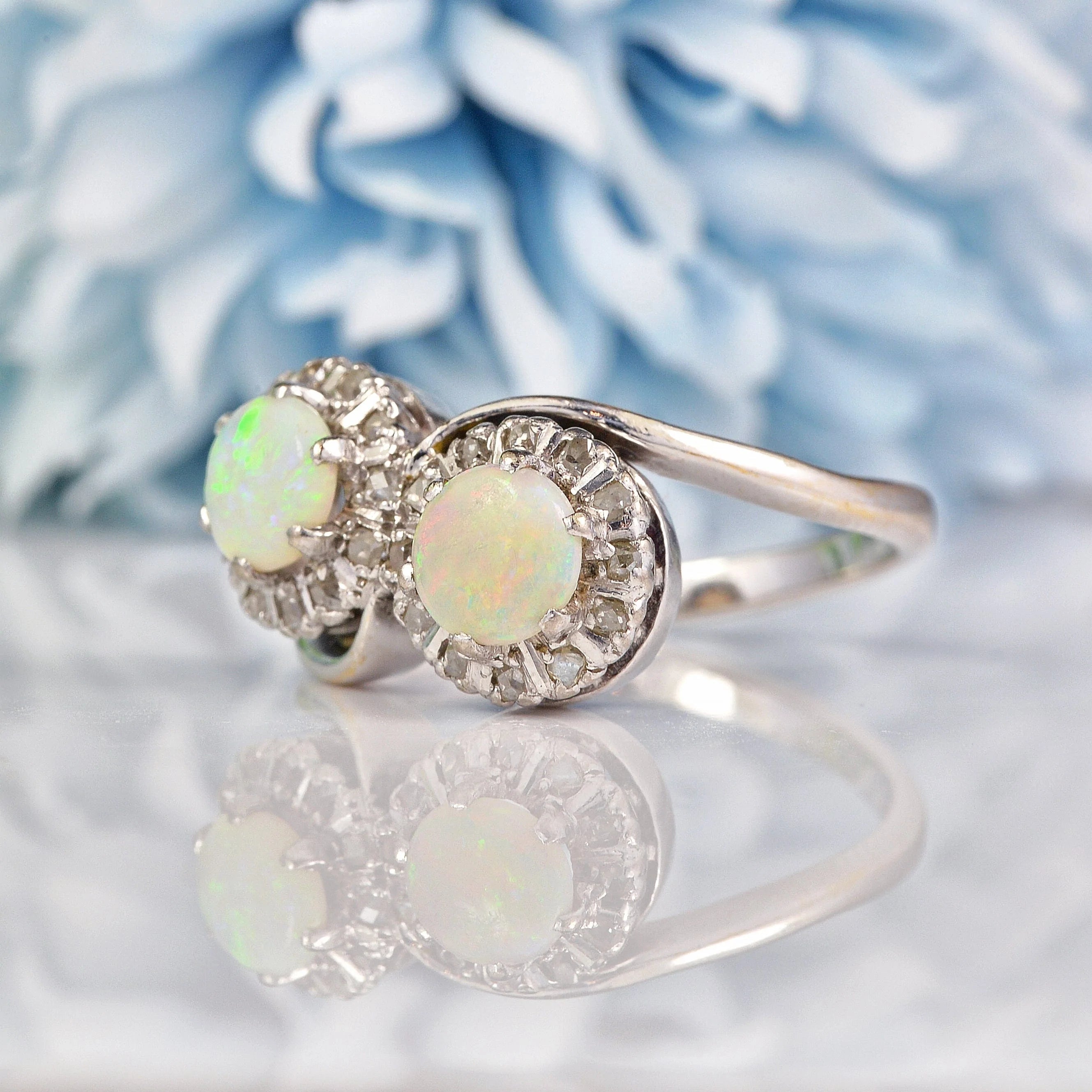 Ellibelle Jewellery Vintage 1970s Opal & Diamond 18ct White Gold Ring