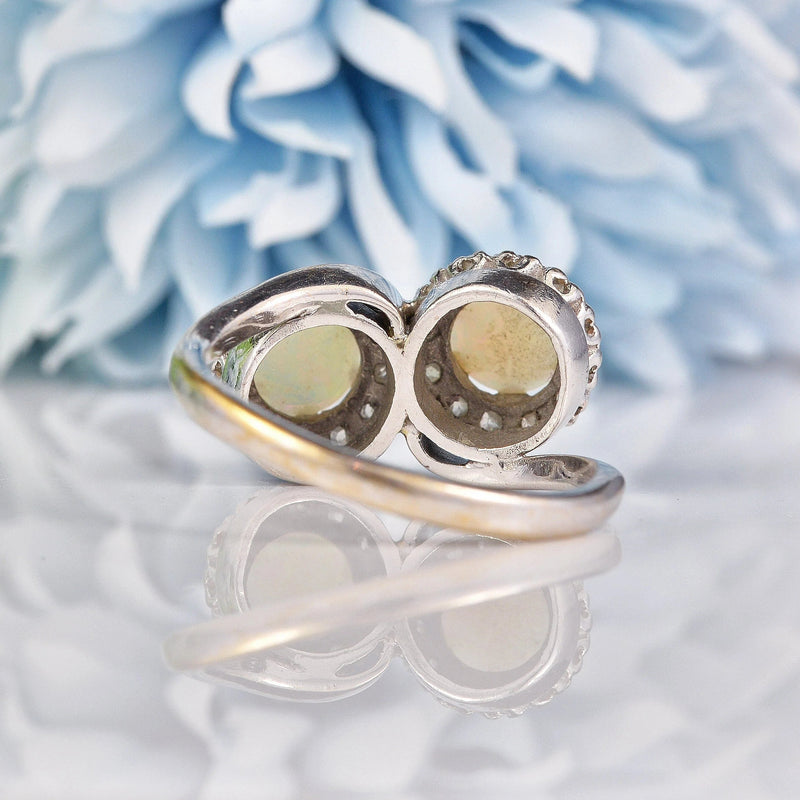 Ellibelle Jewellery Vintage 1970s Opal & Diamond 18ct White Gold Ring