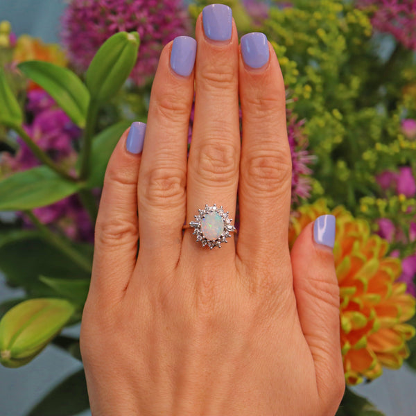 Ellibelle Jewellery Vintage 1970s Opal & Diamond White Gold Cluster Ring