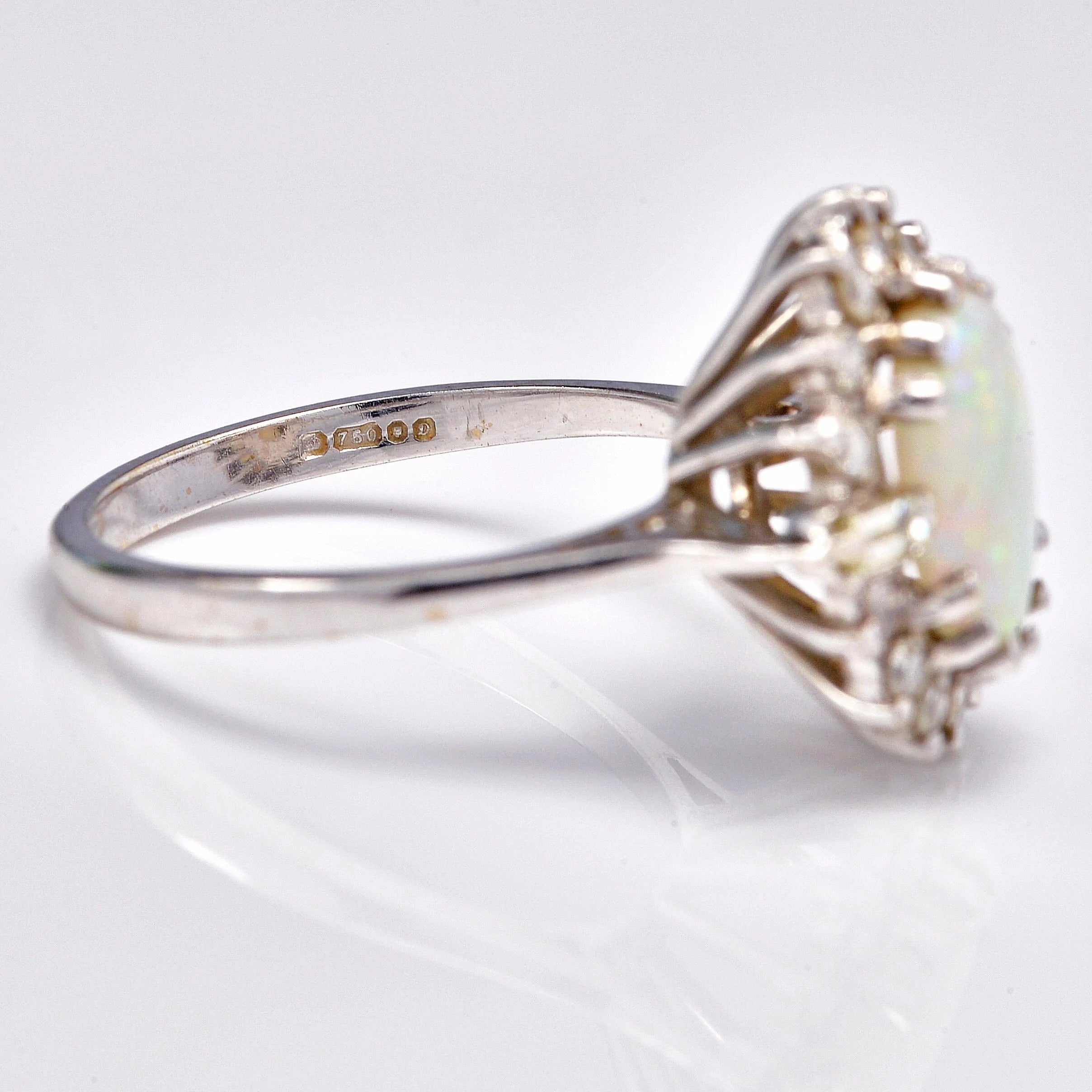 Ellibelle Jewellery Vintage 1970s Opal & Diamond White Gold Cluster Ring