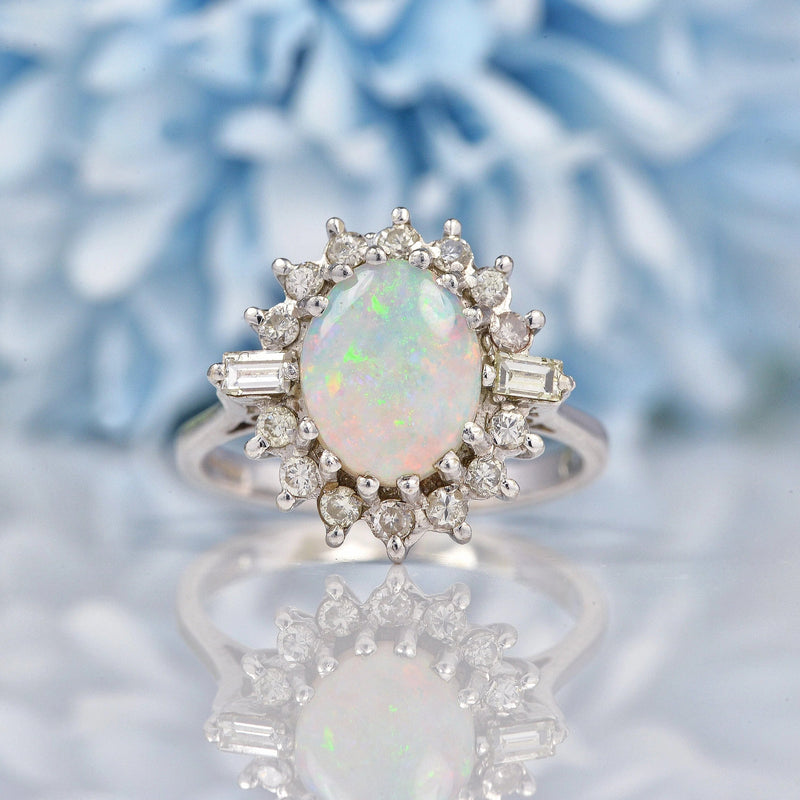 Ellibelle Jewellery Vintage 1970s Opal & Diamond White Gold Cluster Ring