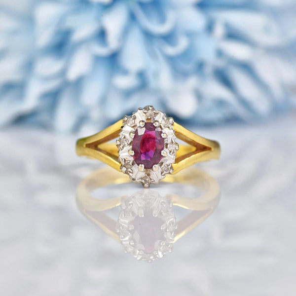 Ellibelle Jewellery Vintage 1970s Ruby & Diamond Cluster Ring