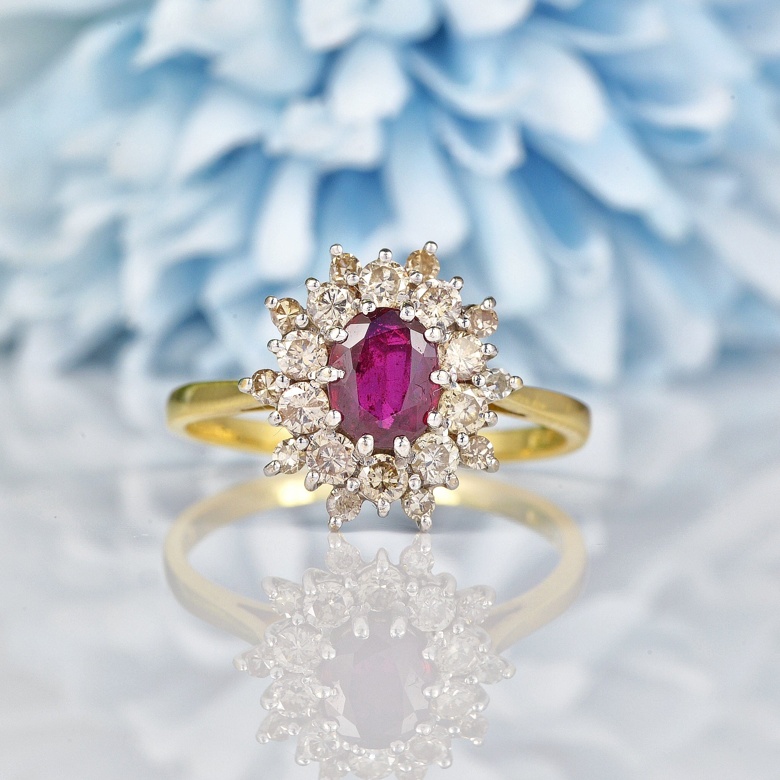 Ellibelle Jewellery Vintage 1970s Ruby & Diamond Cluster Ring