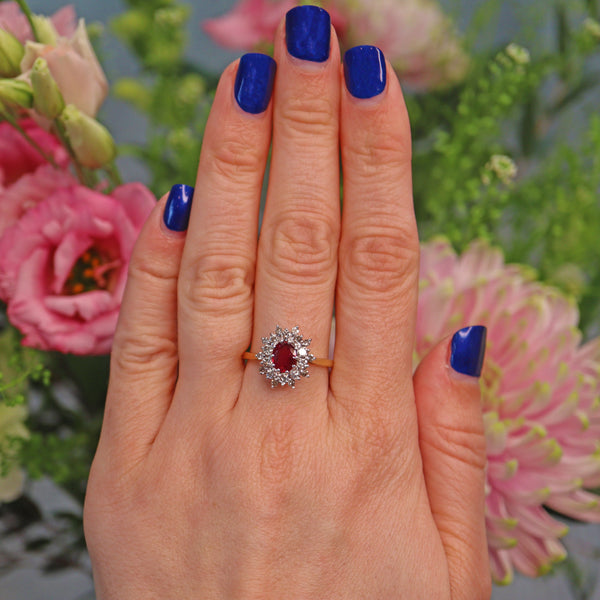 Ellibelle Jewellery Vintage 1970s Ruby & Diamond Cluster Ring
