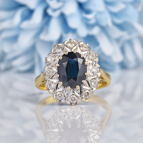 Ellibelle Jewellery Vintage 1970s Sapphire & Diamond 18ct Gold Cluster Ring