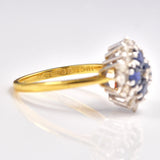 Ellibelle Jewellery Vintage 1970s Sapphire & Diamond 18ct Gold Cluster Ring
