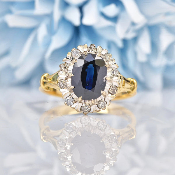 Ellibelle Jewellery Vintage 1970s Sapphire & Diamond 18ct Gold Cluster Ring