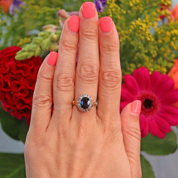 Ellibelle Jewellery Vintage 1970s Sapphire & Diamond 18ct Gold Cluster Ring