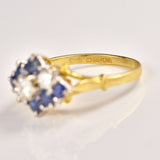 Ellibelle Jewellery Vintage 1970s Sapphire & Diamond 18ct Gold Kite Cluster Ring