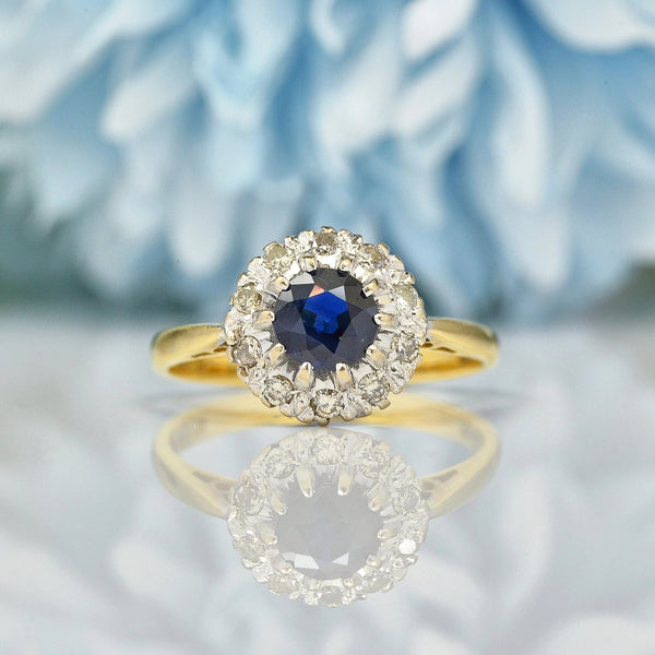 Ellibelle Jewellery Vintage 1970s Sapphire & Diamond Cluster Ring