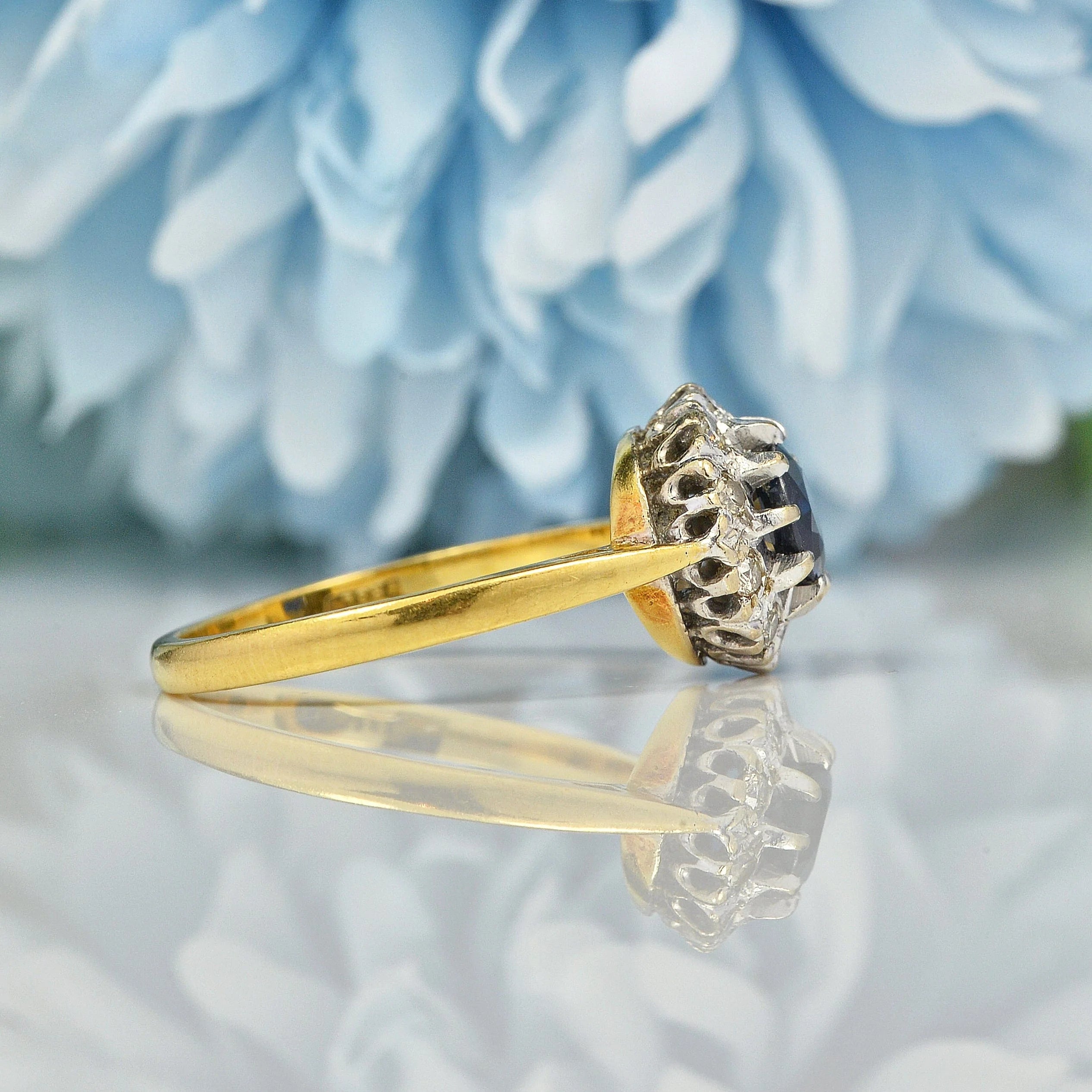 Ellibelle Jewellery Vintage 1970s Sapphire & Diamond Cluster Ring