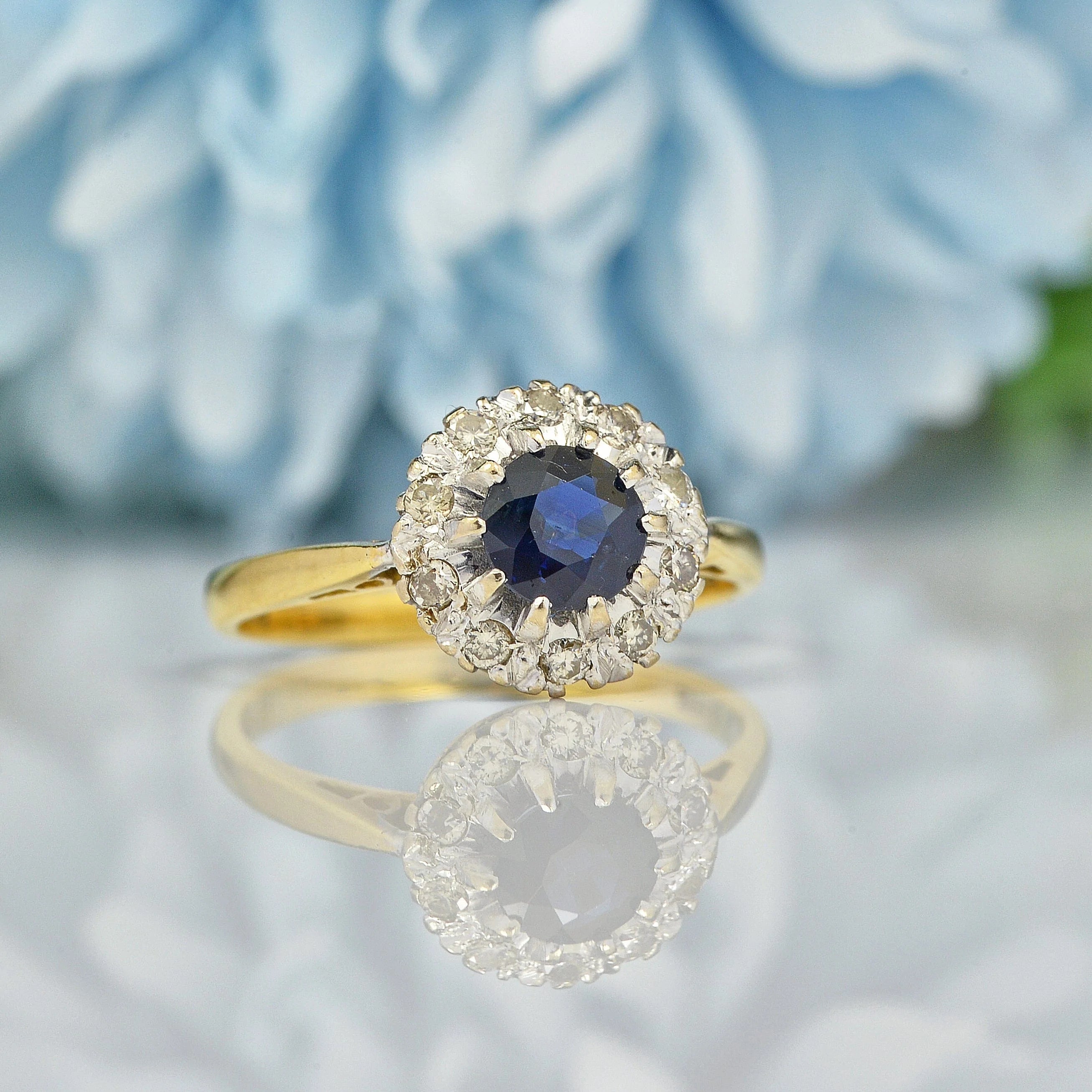 Ellibelle Jewellery Vintage 1970s Sapphire & Diamond Cluster Ring