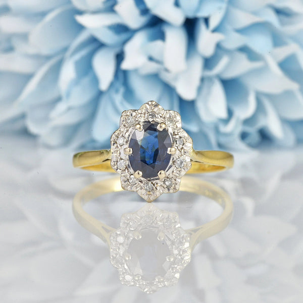 Ellibelle Jewellery VINTAGE 1970S SAPPHIRE & DIAMOND CLUSTER RING