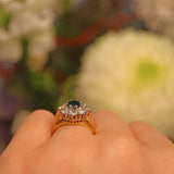 Ellibelle Jewellery VINTAGE 1970S SAPPHIRE & DIAMOND ROUND CLUSTER RING