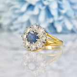 Ellibelle Jewellery VINTAGE 1970S SAPPHIRE & DIAMOND ROUND CLUSTER RING