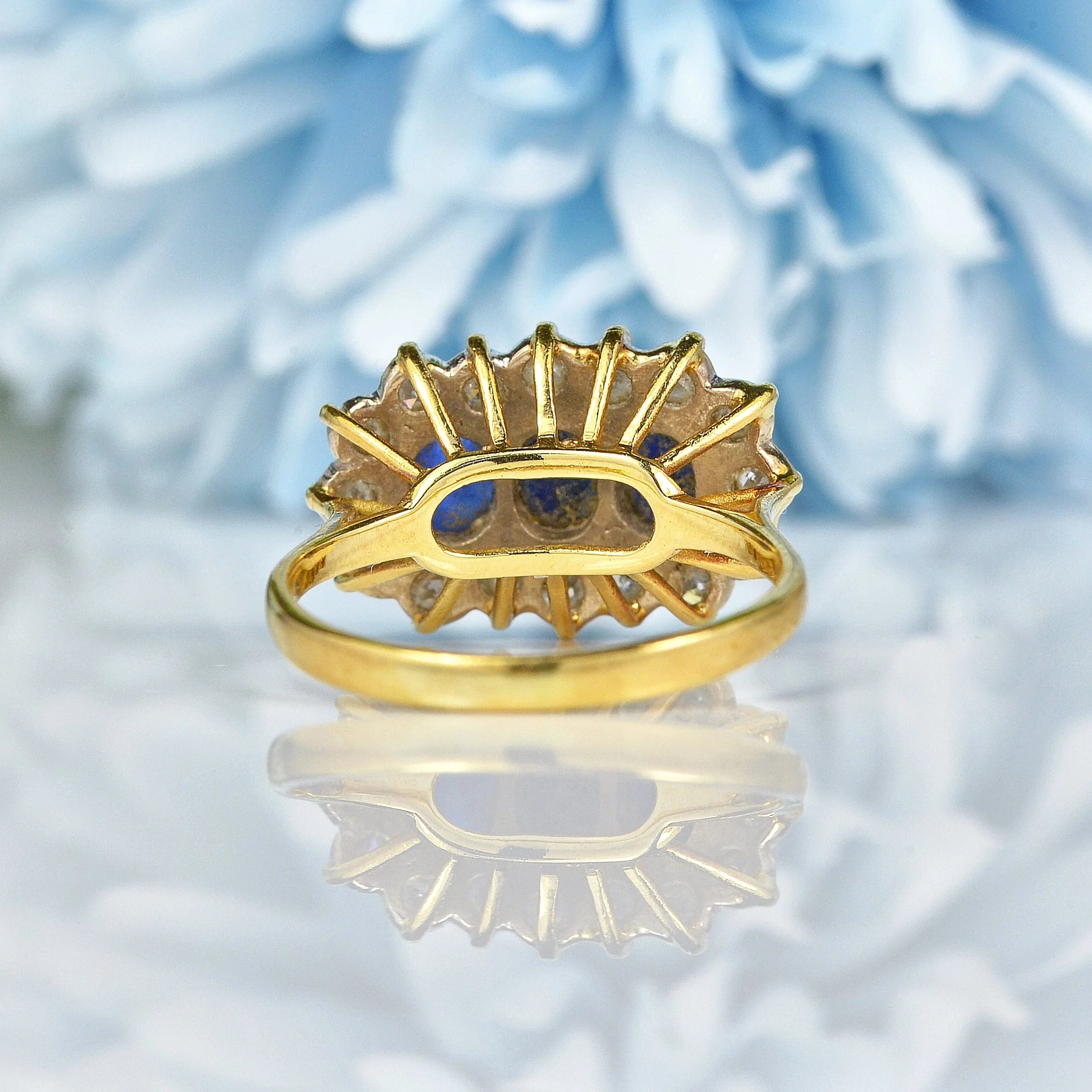 Ellibelle Jewellery Vintage 1970s Sapphire & Diamond Triple Cluster Ring
