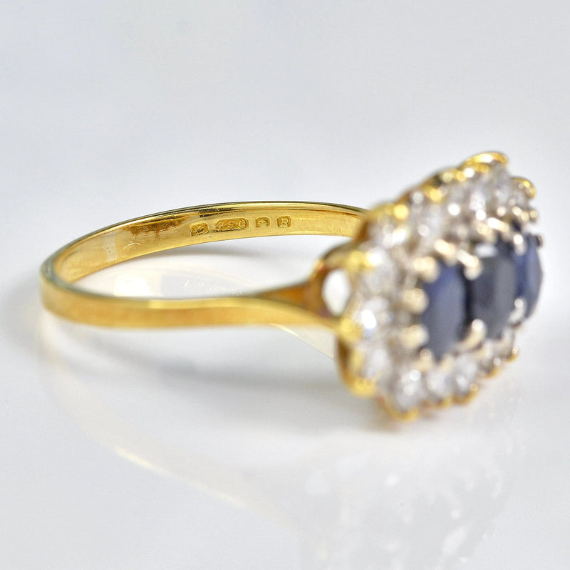 Ellibelle Jewellery Vintage 1970s Sapphire & Diamond Triple Cluster Ring